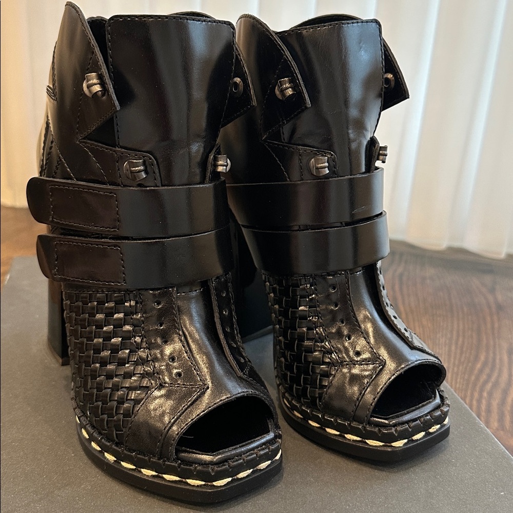Proenza Schouler Black Open Toe High Heel Booties Size 38 NIB